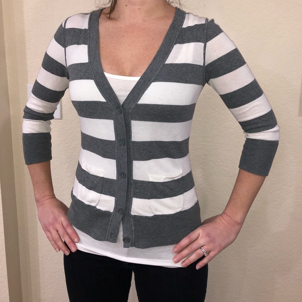Loft Grey and White Cardigan